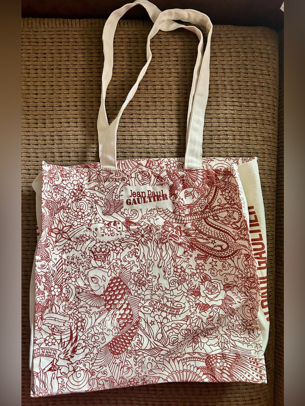 Jean Paul Gaultier Tattoo Tote Bag Fish Dragon Canvas Beach Cotton Bohemian
